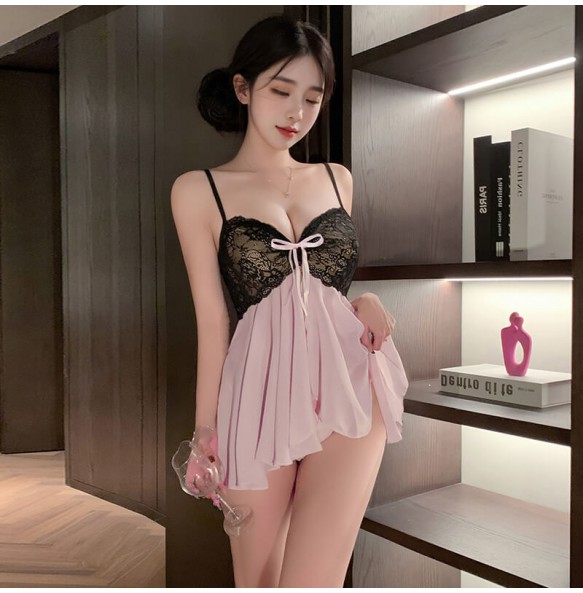 FEE ET MOI - Black Lace Peachy Pure Desire Nightdress (Pink - Black)
